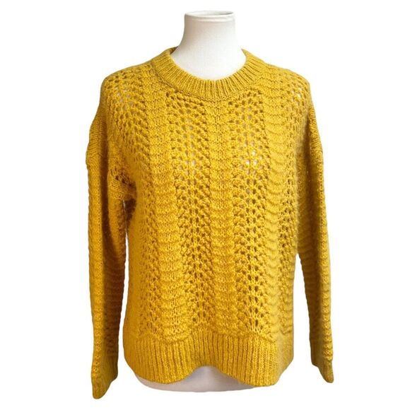 Madewell Windemere Pointelle Pullover Sweater. Alpaca wool blend yellow golden - Picture 4 of 16